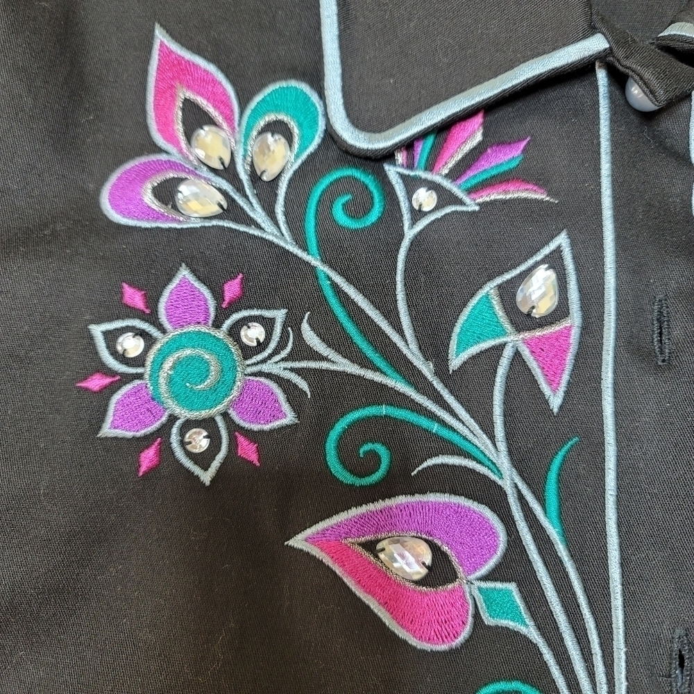 Bob Mackie Wearable Art Black Button-down Embroidered Shirt Size M - Picture 8 of 16